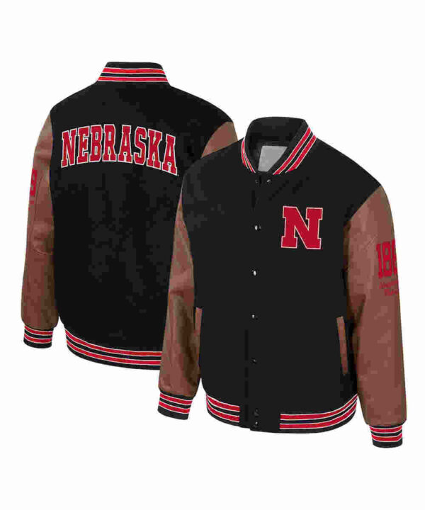 Nebraska Huskers Black and Brown Letterman Jacket