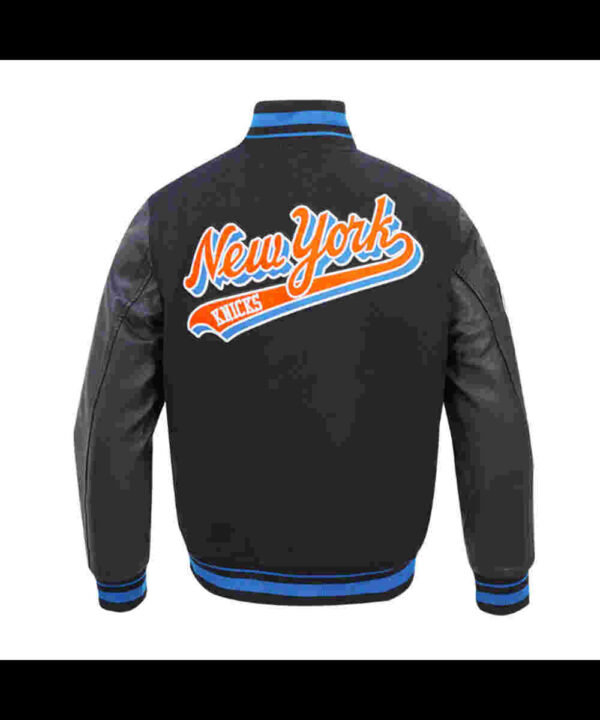 NY Knicks Script Tail Classic Rib Varsity Jacket