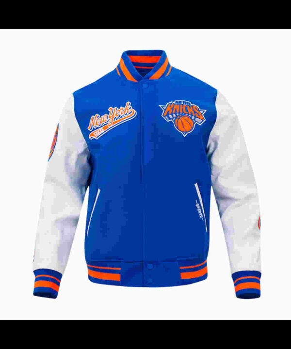 NY Knicks Script Tail Classic Rib Varsity Jacket