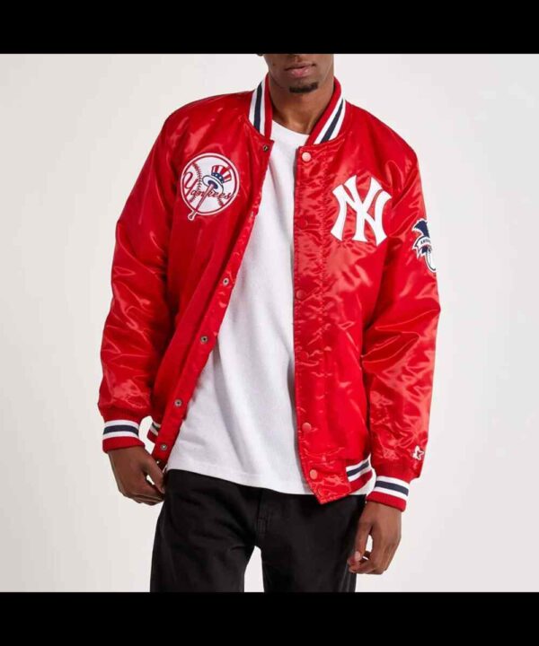 NY Yankees Red Varsity Satin Jacket