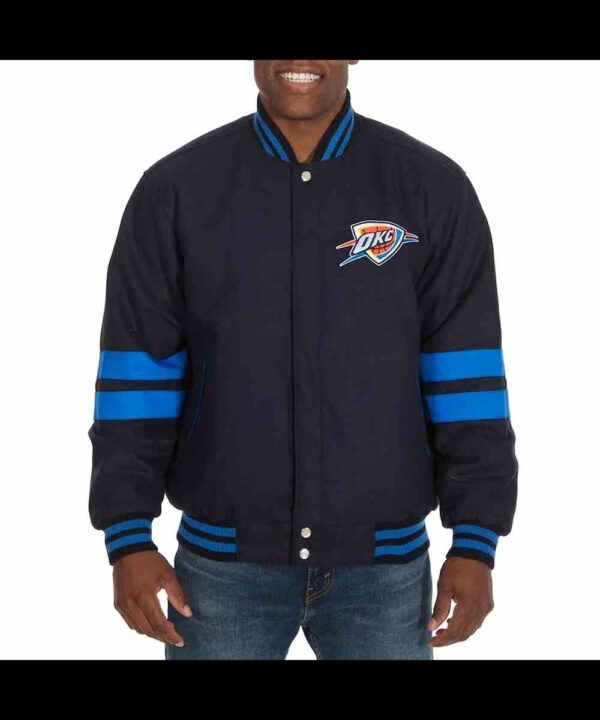 Oklahoma City Thunder Striped Varsity Navy Wool Jacket