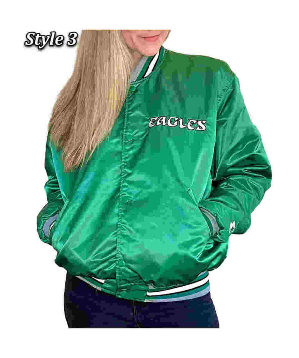 90’s Philadelphia Eagles Green Satin Bomber Jacket