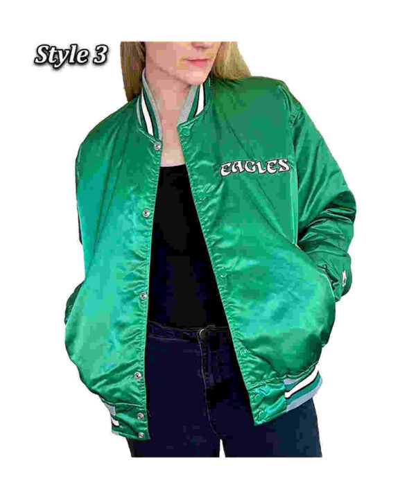 90’s Philadelphia Eagles Green Satin Bomber Jacket
