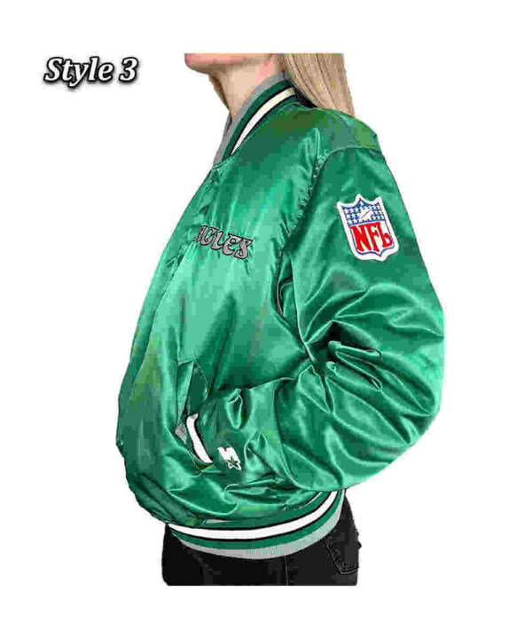 90’s Philadelphia Eagles Green Satin Bomber Jacket