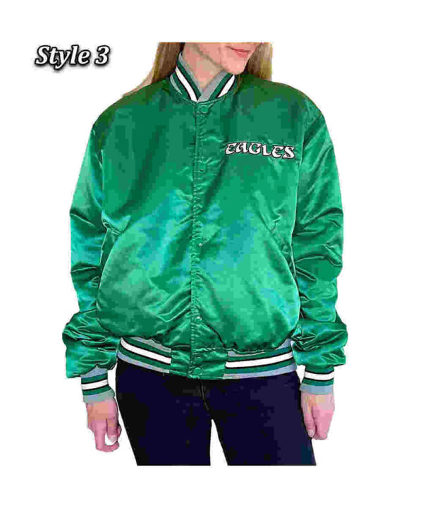 90’s Philadelphia Eagles Green Satin Bomber Jacket