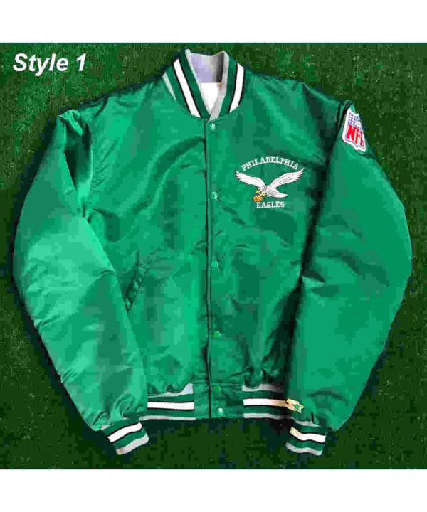 90’s Philadelphia Eagles Green Satin Bomber Jacket
