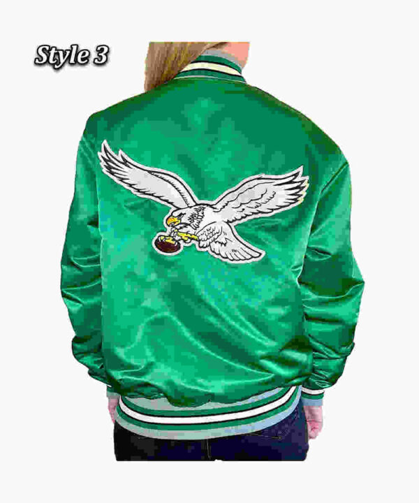 90’s Philadelphia Eagles Green Satin Bomber Jacket