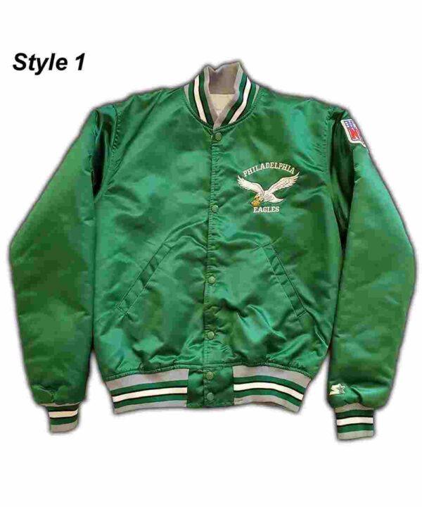 90’s Philadelphia Eagles Green Satin Bomber Jacket
