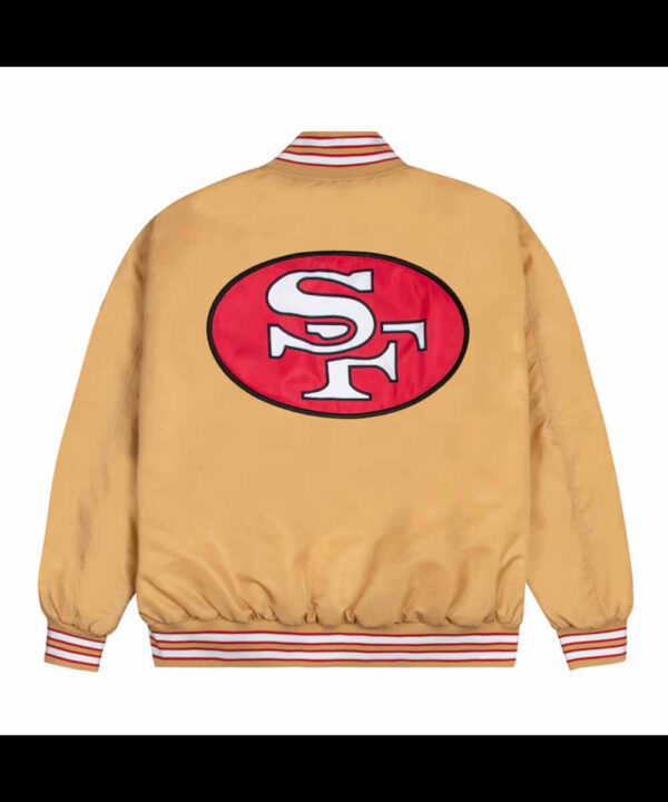 San Francisco 49ers Red and White Rib Bomber Gold Jacket