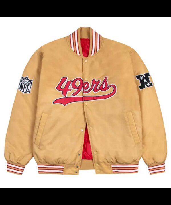 San Francisco 49ers Red and White Rib Bomber Gold Jacket