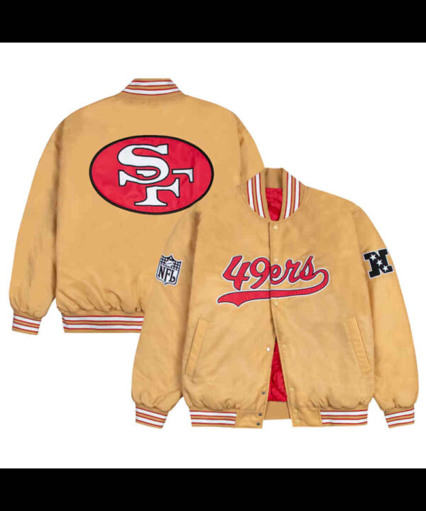 San Francisco 49ers Red and White Rib Bomber Gold Jacket