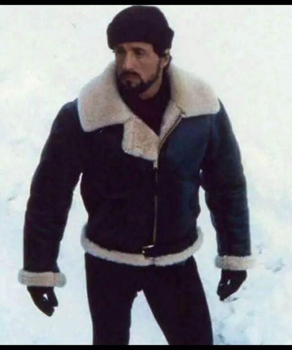Rocky Balboa Sylvester Stallone Shearling Leather Jacket
