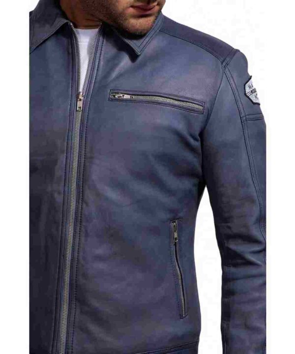 Aaron Paul Need For Speed Blue Leather Jacket