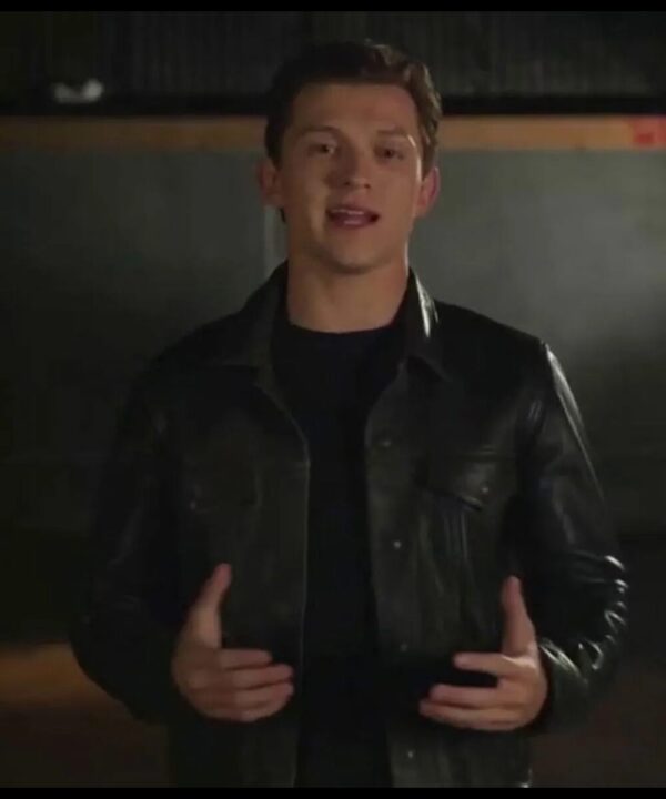Uncharted Movie Tom Holland Black Leather Jacket