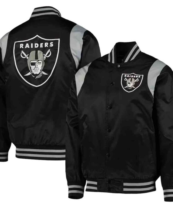 Black/Silver Las Vegas Raiders Prime Time Varsity Satin Jacket