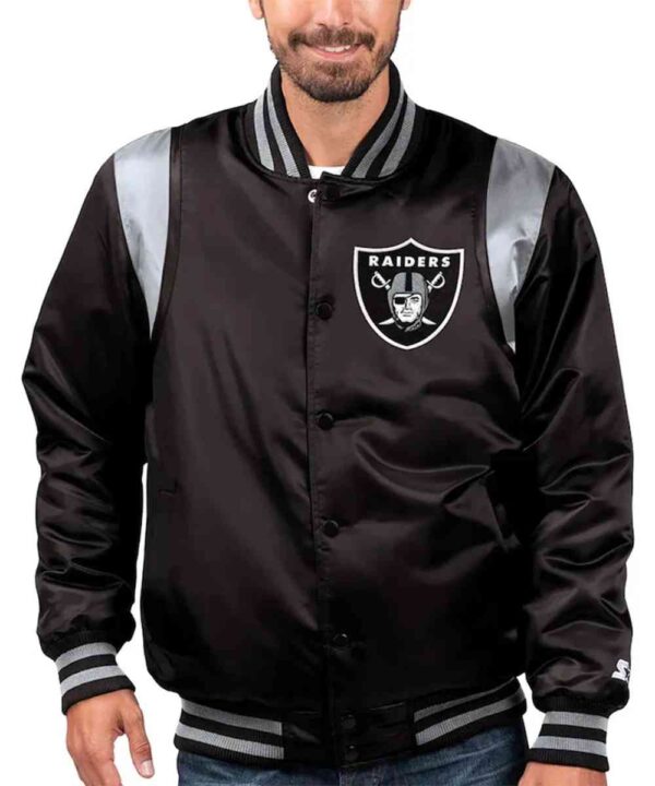 Black/Silver Las Vegas Raiders Prime Time Varsity Satin Jacket