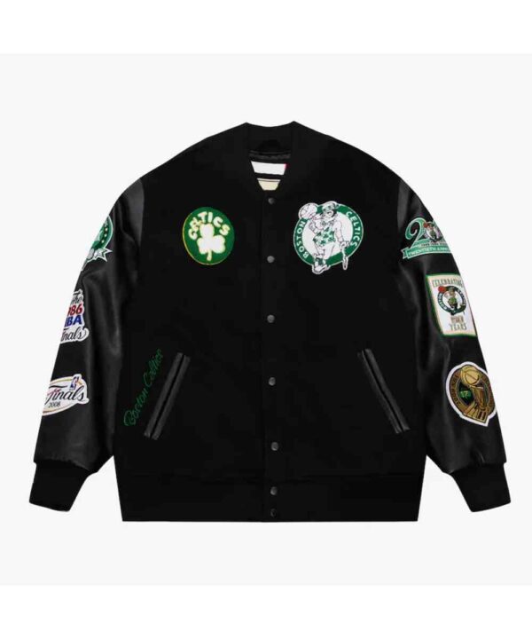 Boston Celtics Black Out Vintage Logo Varsity Jacket