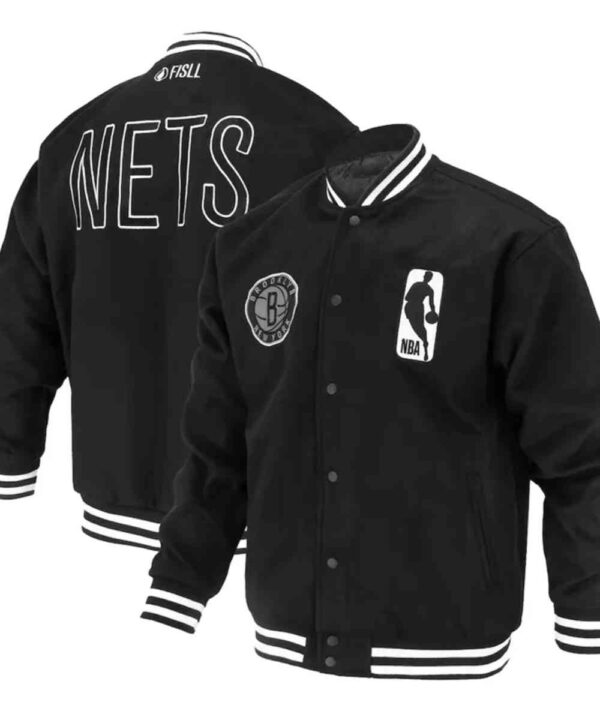 Brooklyn Nets Logoman Shadow Black Varsity Jacket