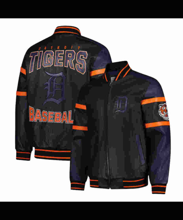 Detroit Tigers Black and Navy Varsity Leather Jacket