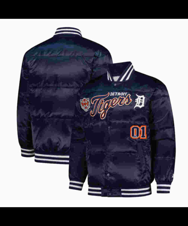 Detroit Tigers Puffer Navy Satin Jacket