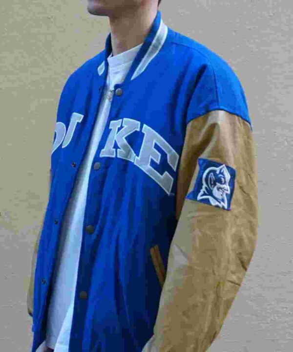 Duke University Blue and Tan Brown Varsity Jacket