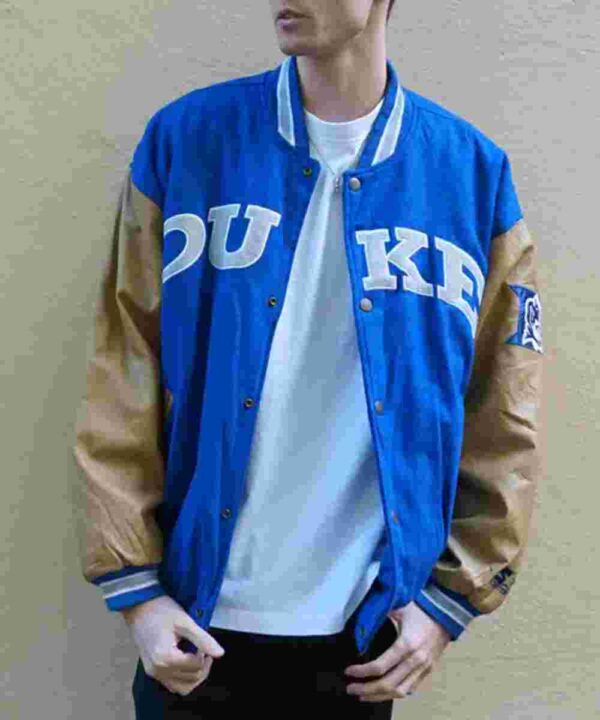Duke University Blue and Tan Brown Varsity Jacket
