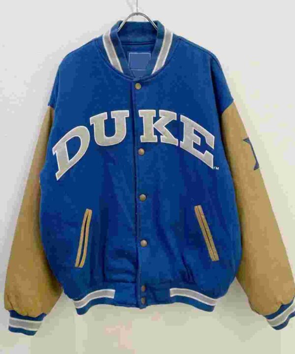 Duke University Blue and Tan Brown Varsity Jacket