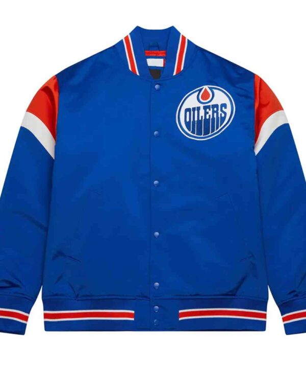Edmonton Oilers Heavyweight Blue Satin Jacket