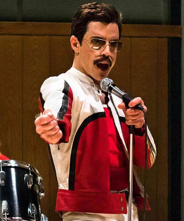 Bohemian Rhapsody Rami Malek Red and White Leather Jacket