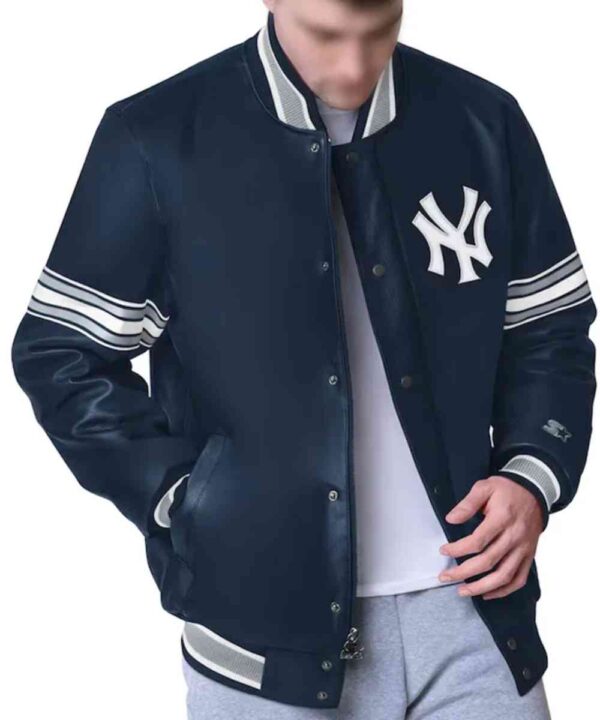 NY Yankees Navy Varsity Leather Jacket