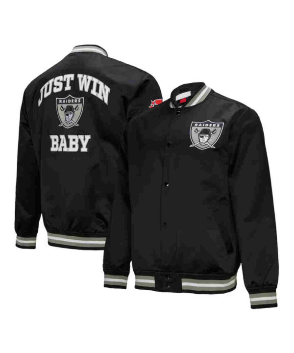 Oakland Raiders Just Win Baby Black Satin Jacket