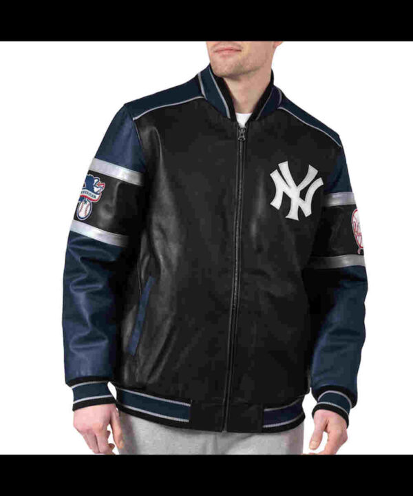 NY Yankees Black and Navy Varsity Leather Jacket