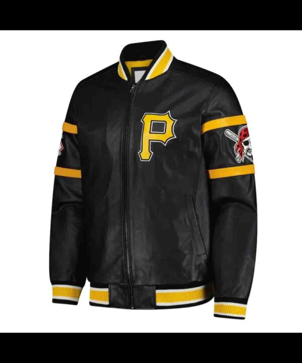 Pittsburgh Pirates Striped Black Varsity Leather Jacket