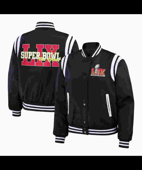 Super Bowl LIX Black Varsity Bomber Jacket