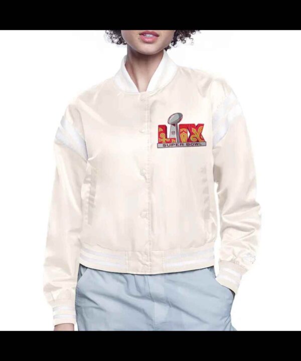 Super Bowl LIX Cream Varsity Satin Jacket