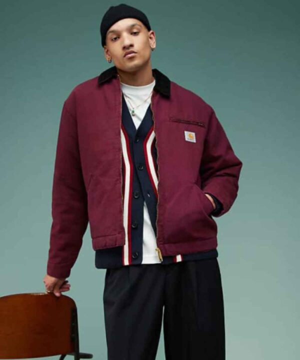 Carhartt WIP OG Detroit Zip Up Jacket In Burgundy - Forever Jackets