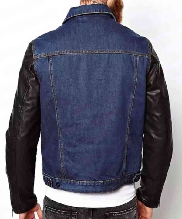 Men’s Denim Jacket with Leather Sleeves - Forever Jackets