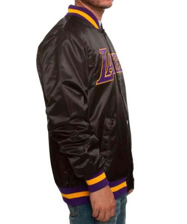 Los Angeles Lakers Black Bomber Satin Jacket - Forever Jackets