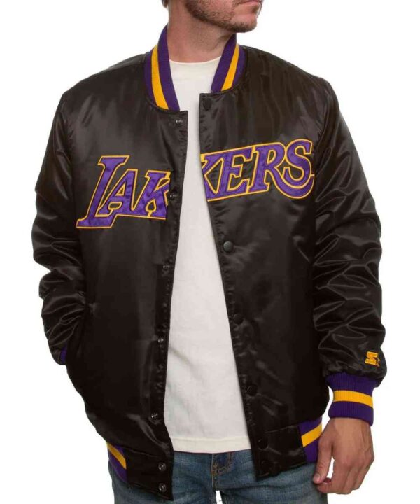Los Angeles Lakers Black Bomber Satin Jacket - Forever Jackets