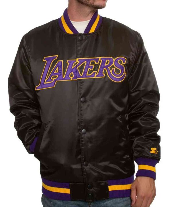 Los Angeles Lakers Black Bomber Satin Jacket - Forever Jackets
