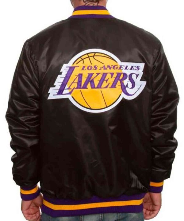 Los Angeles Lakers Black Bomber Satin Jacket - Forever Jackets