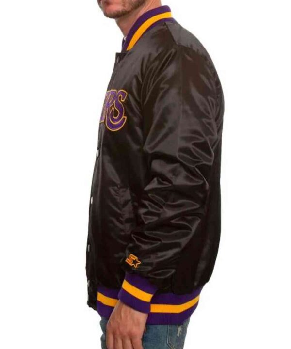 Los Angeles Lakers Black Bomber Satin Jacket - Forever Jackets