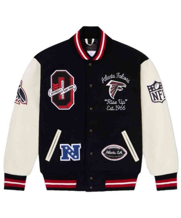 Men’s OVO x NFL Black Atlanta Falcons Full-Snap Varsity Jacket - Forever Jackets