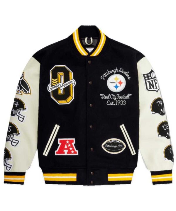 Men’s Pittsburgh Steelers OVO x NFL Black Full-Snap Varsity Jacket