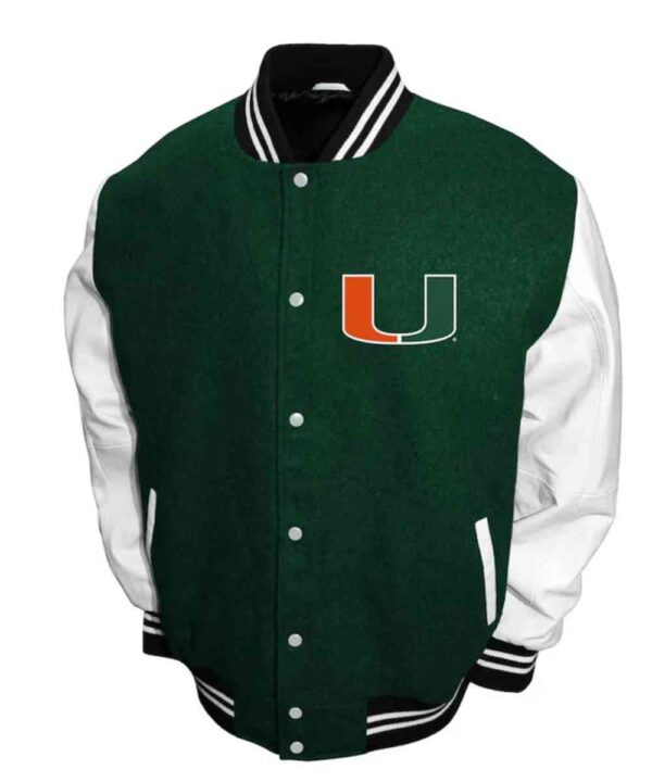 Miami Hurricanes Graduate Green and White Varsity Jacket - Forever Jackets