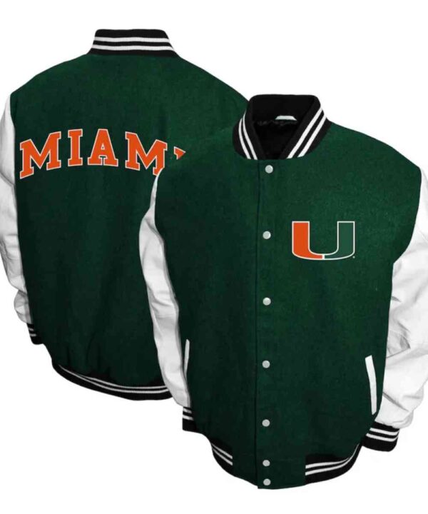 Miami Hurricanes Graduate Green and White Varsity Jacket - Forever Jackets