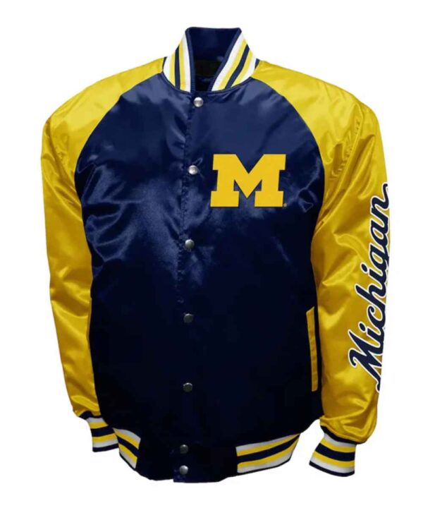 Michigan Wolverines The Game Navy Satin Jacket - Forever Jackets