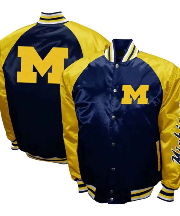 Michigan Wolverines The Game Navy Satin Jacket - Forever Jackets