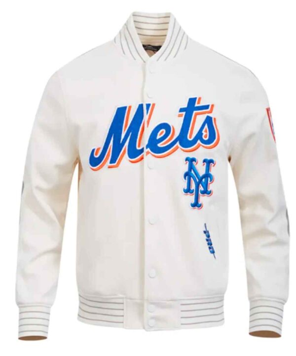 NY Mets Logo Game Day Eggshell Jacket - Forever Jackets