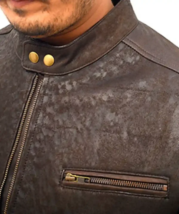Union Jack UK Flag Logo Cafe Racer Leather Jacket